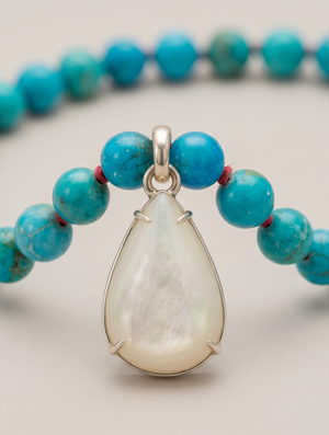 Skaska Turquoise and Opal Pear Hand Knotted Necklace
