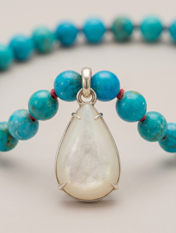 Skaska Turquoise and Opal Pear Hand Knotted Necklace