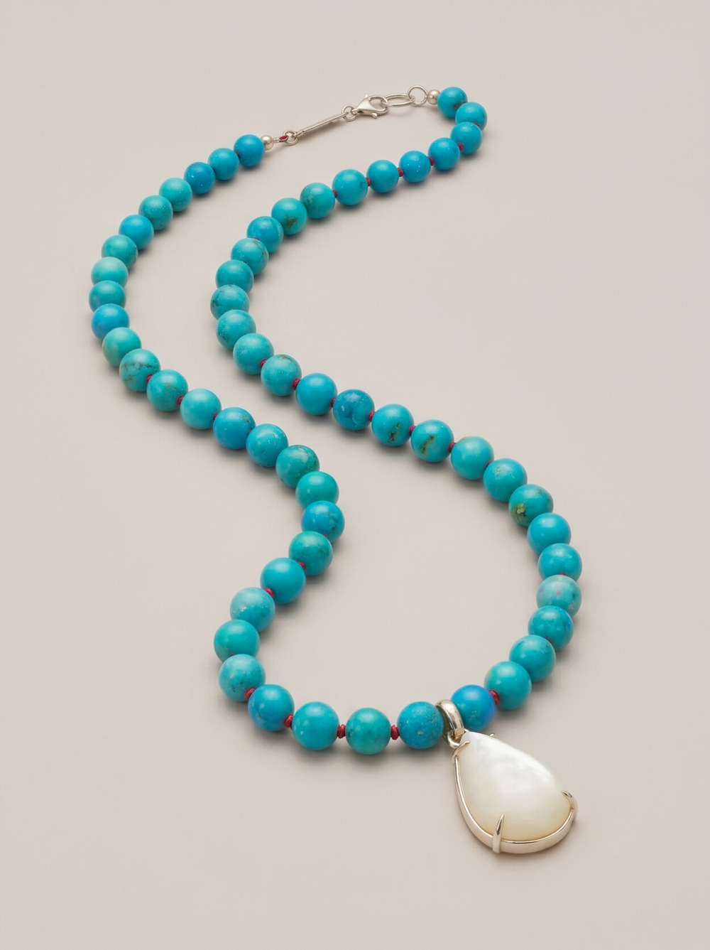 Skaska Turquoise and Opal Pear Hand Knotted Necklace