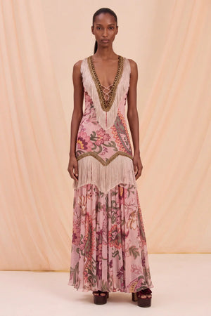 Boho Embellished Fringe Gown