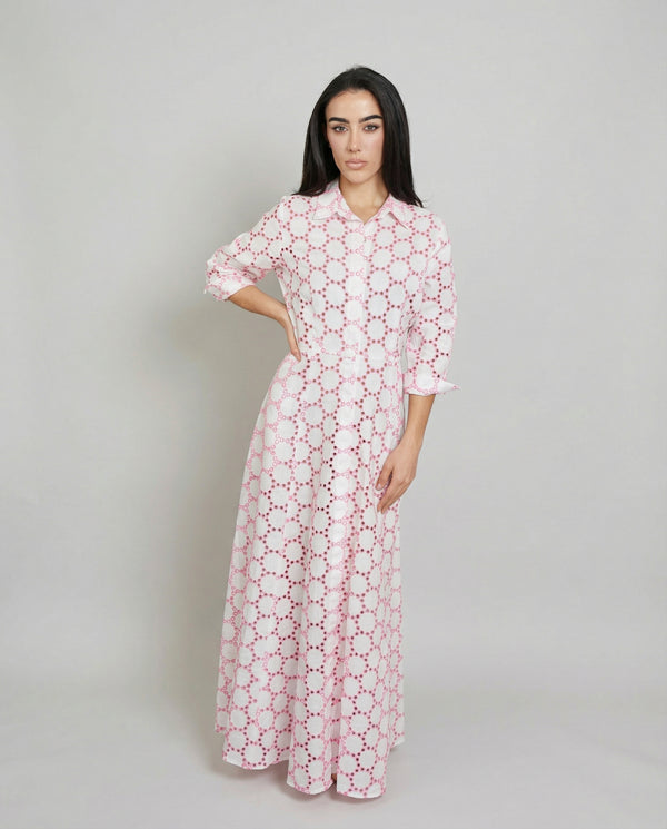 eyelet shirt dress Jodifl Navy / Large The Eyelet Shirt Dress features intricate eyelet detailing and a button Mini Cerise Shirt-dress In Eyelet
