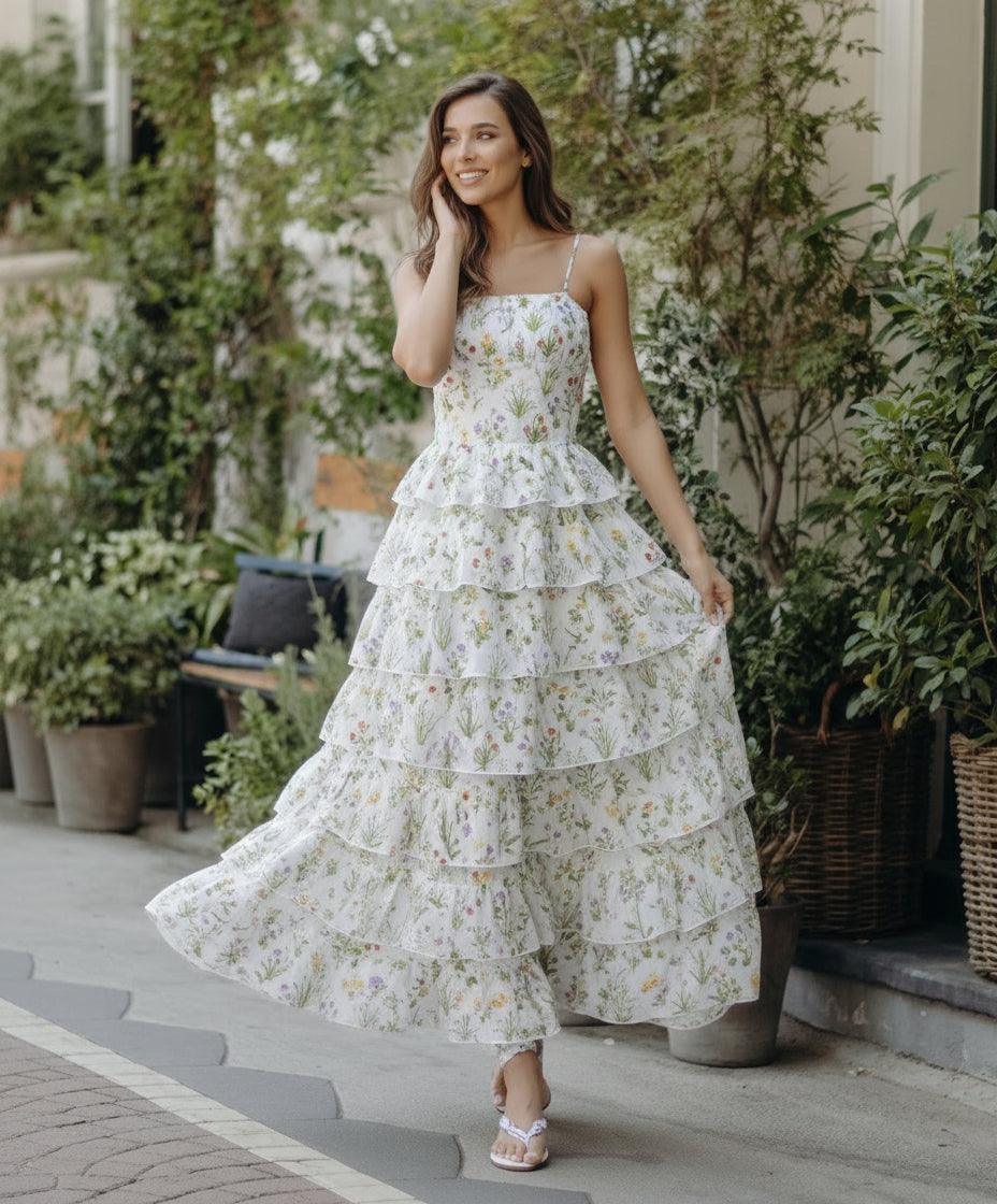marina floral lace dress Marina Floral Embroidered Sheer Mesh Round Illusion Neckline Long Sleeves Bodice Flared Hem Midi Dress