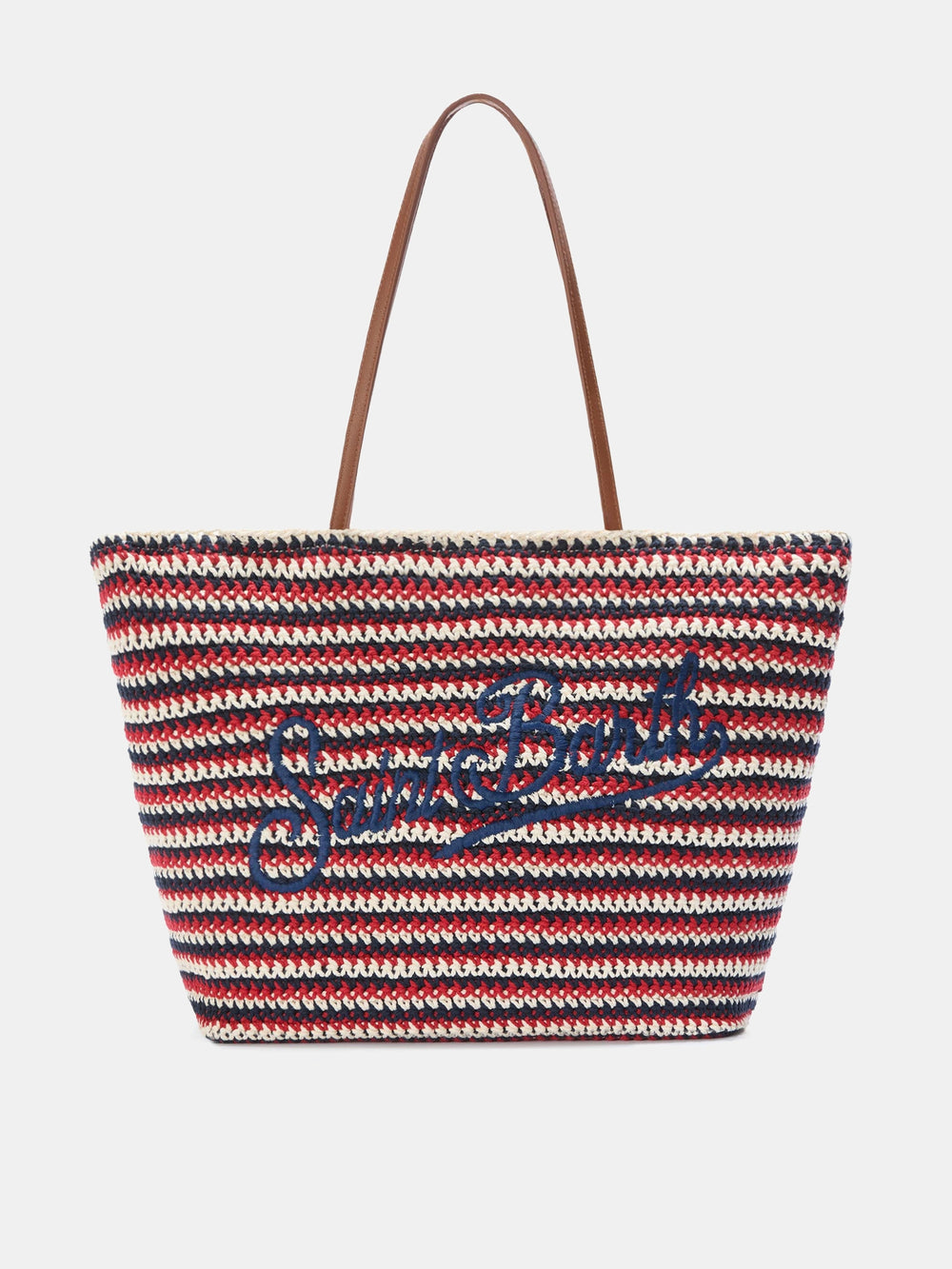 Crochet Tote Blue and Red Stripes
