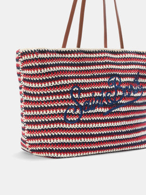 Crochet Tote Blue and Red Stripes