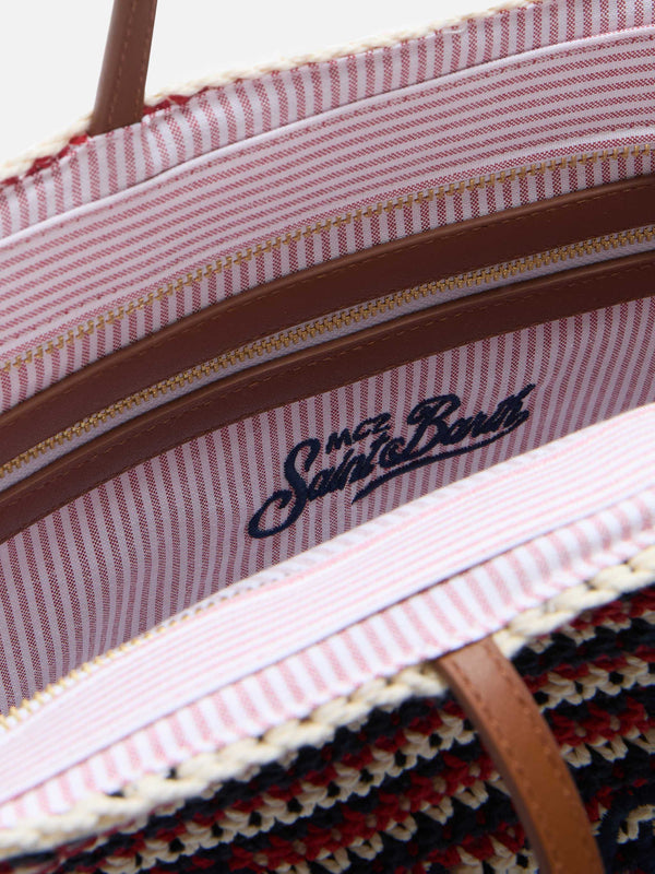 Crochet Tote Blue and Red Stripes