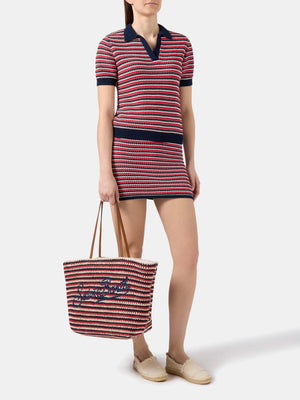 Crochet Tote Blue and Red Stripes