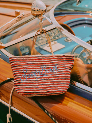 Crochet Tote Blue and Red Stripes