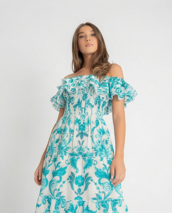 Positano Volant Linen Long Dress