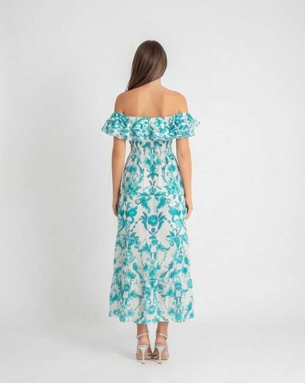 Positano Volant Linen Long Dress