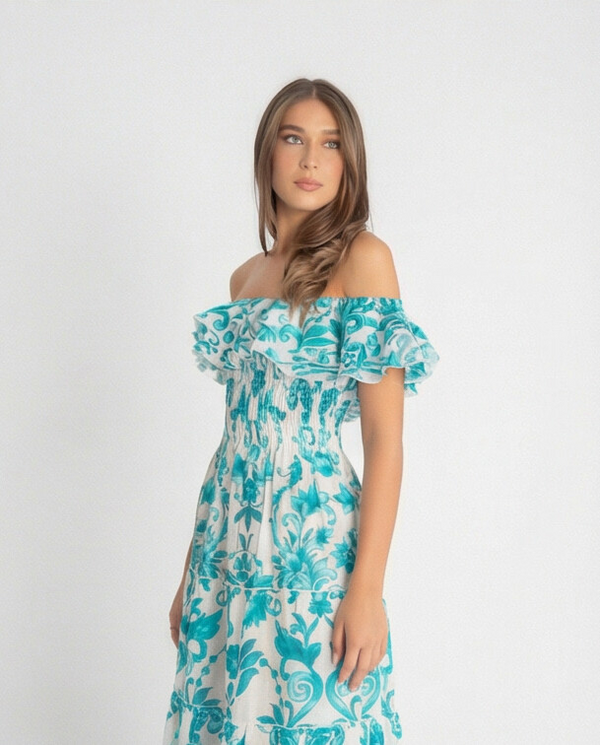 Positano Volant Linen Long Dress