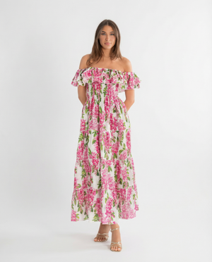 Positano Volant Linen Long Dress