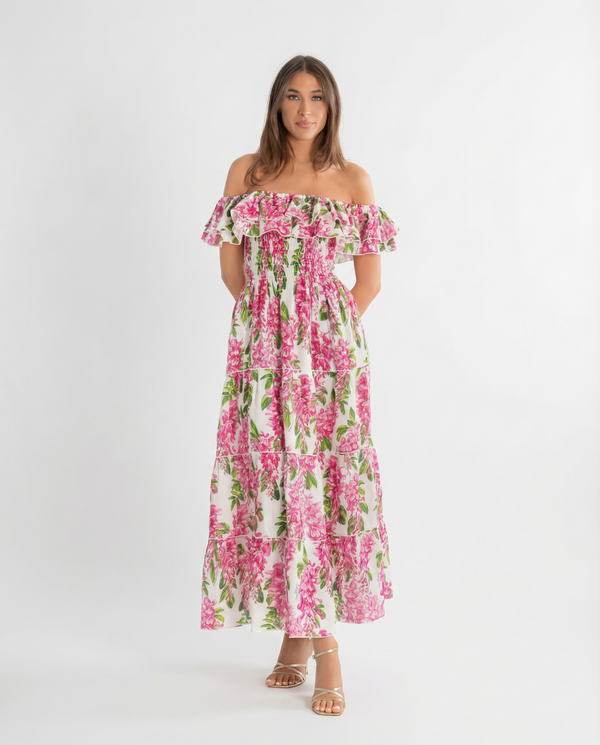Positano Volant Linen Long Dress