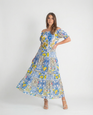 Positano Volant Linen Long Dress