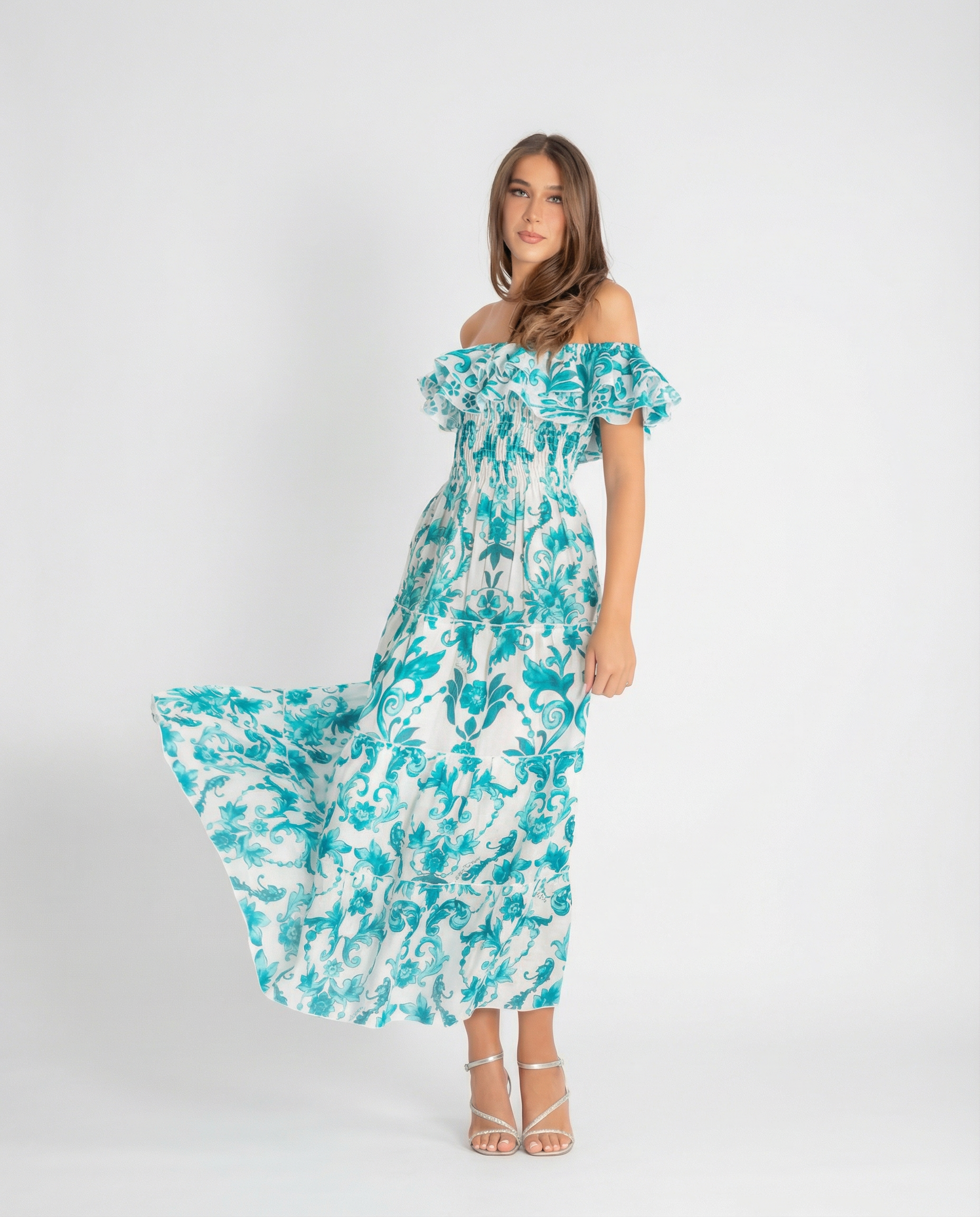 Positano Volant Linen Long Dress | Marina St Barth