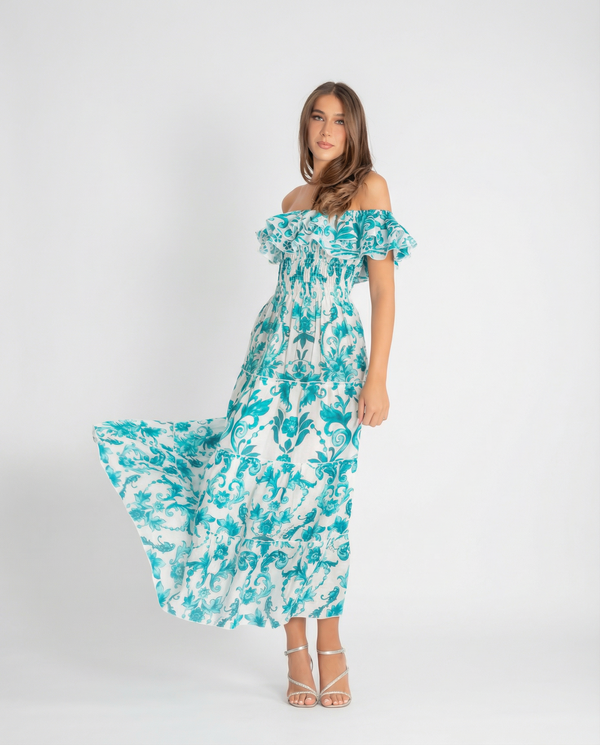 Positano Volant Linen Long Dress