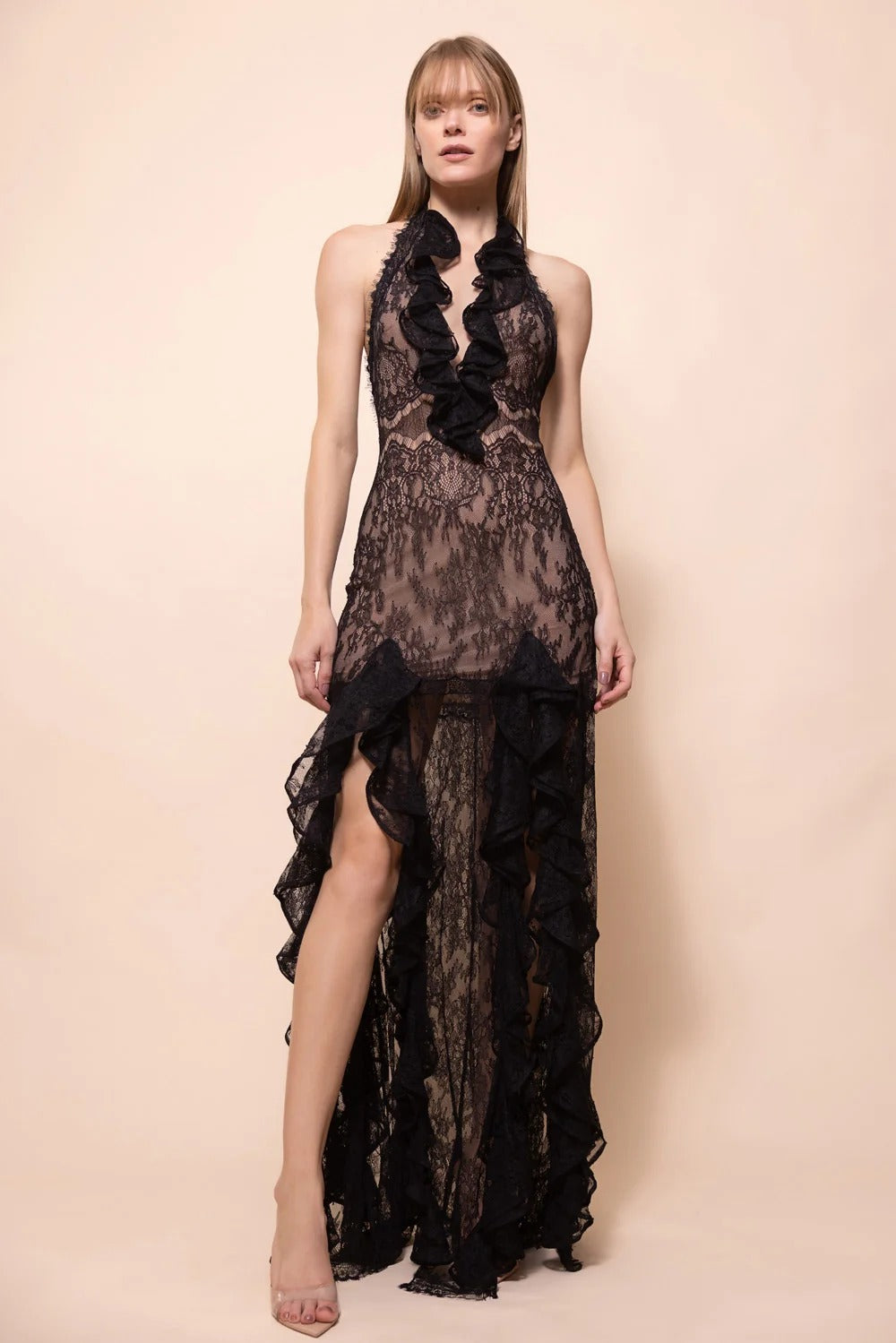 Bianca Lace Deep V Gown