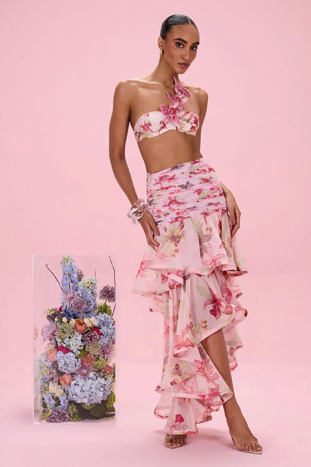 Orchid Bloom Chiffon Maxi Skirt