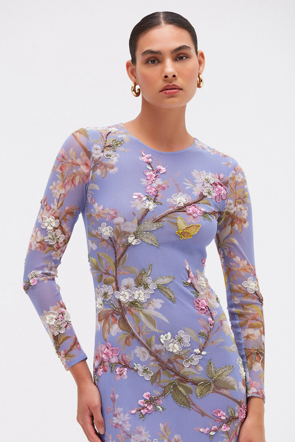 PatBo Delicata Embroidered Tulle Midi Dress