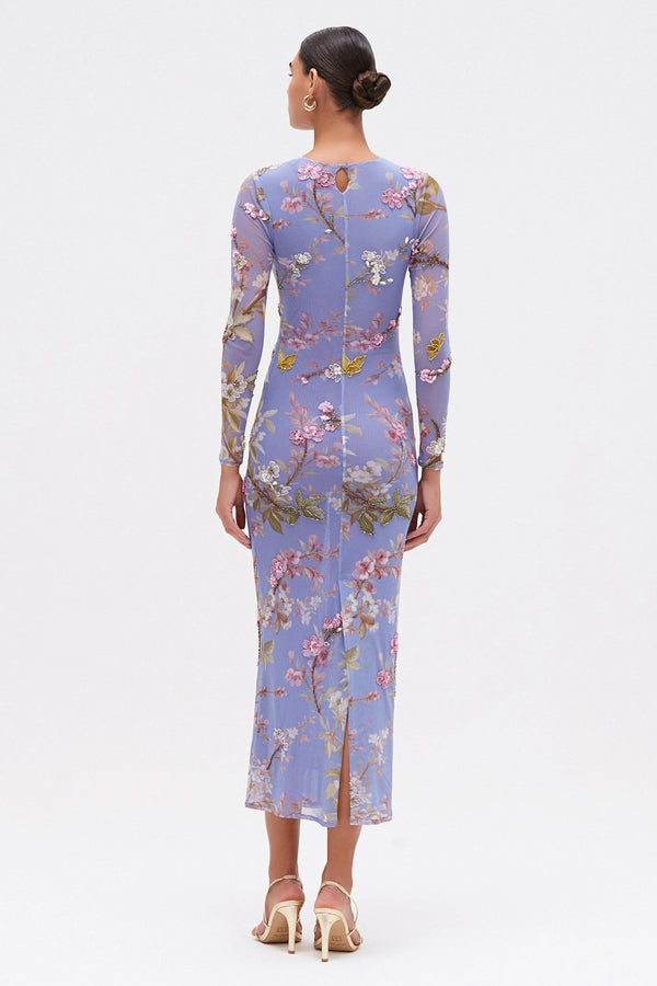 PatBo Delicata Embroidered Tulle Midi Dress