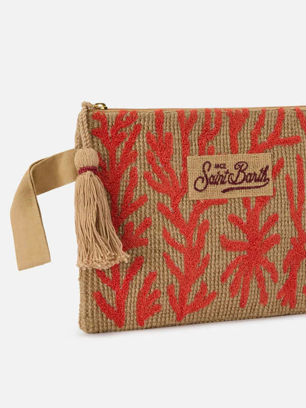 Jute Pouch with Embroidered Coral Pattern by MC2 ST BARTH from Marina St Barth