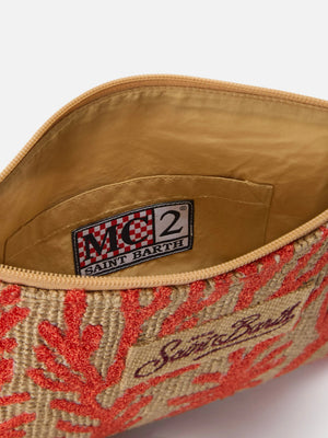 Jute Pouch with Embroidered Coral Pattern by MC2 ST BARTH from Marina St Barth