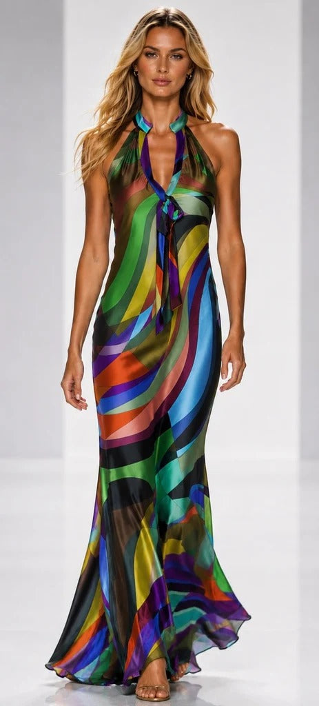 Paris Color Wave Silk Dress 308