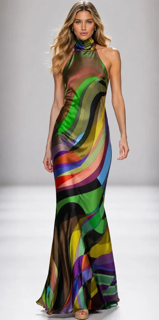 Paris Color Wave Silk Dress 15C