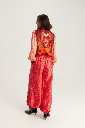 Sola Printed Puff-Sleeve Blouse Red Aura