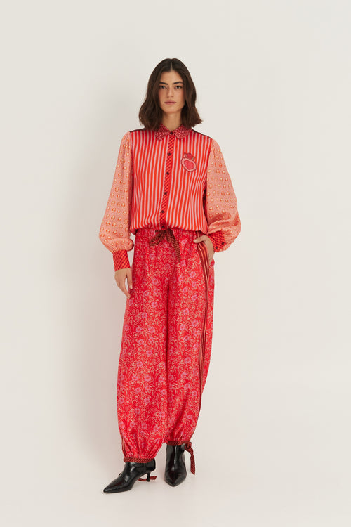 Sola Printed Puff-Sleeve Blouse Red Aura