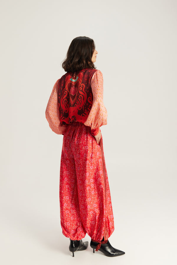 Sola Printed Puff-Sleeve Blouse Red Aura