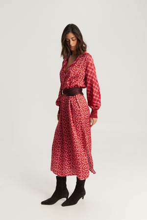 Breeze Placket Dress Red Aura