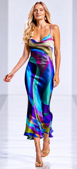 Paris Color Wave Silk Dress 74