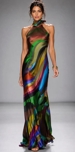 Paris Color Wave Silk Dress 409