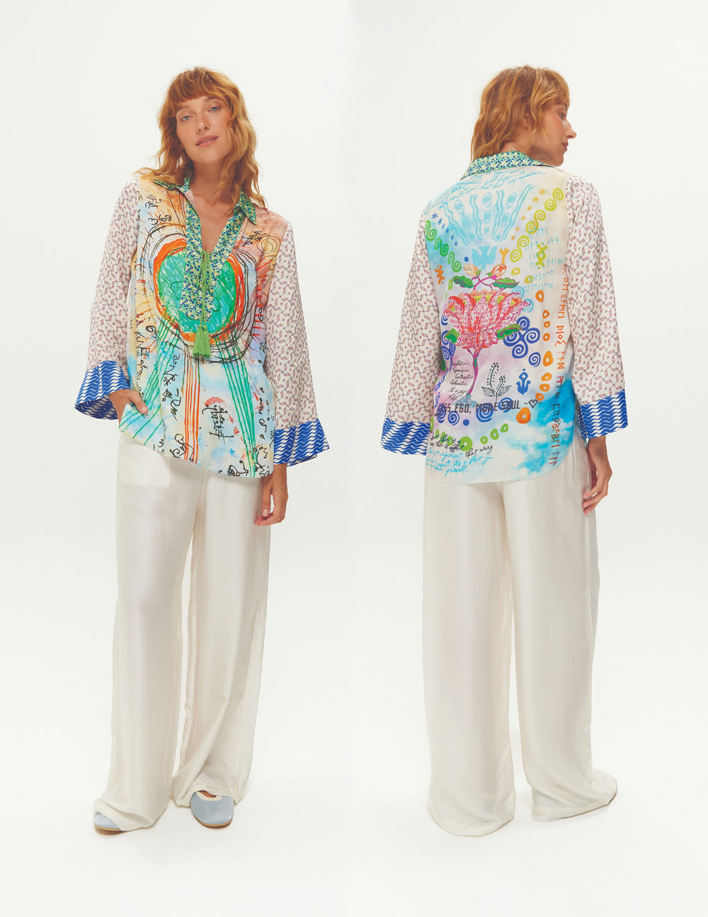 Mia Runic Whisper String Tie Blouse