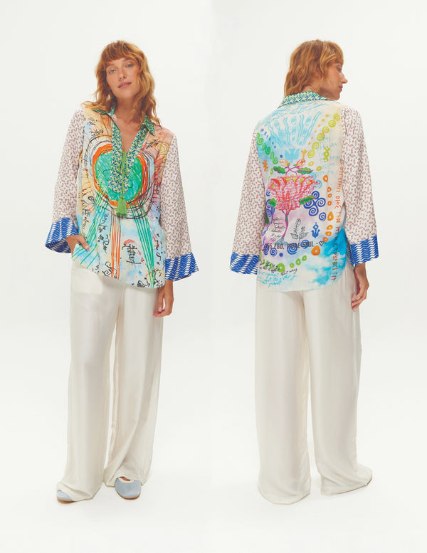 Mia Runic Whisper String Tie Blouse