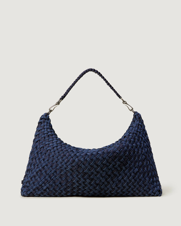 Naghedi Porto Medium Half Moon Bag Double Weave Denim