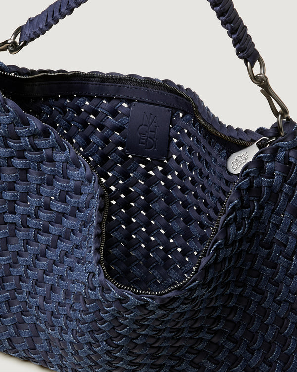 Naghedi Porto Medium Half Moon Bag Double Weave Denim