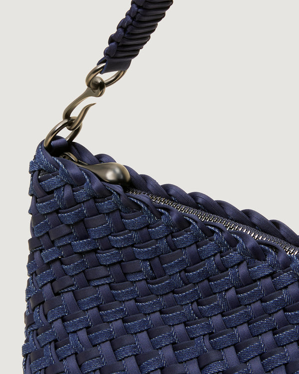 Naghedi Porto Medium Half Moon Bag Double Weave Denim
