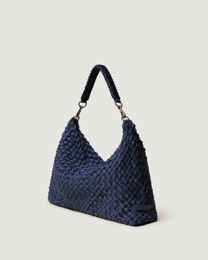 Naghedi Porto Medium Half Moon Bag Double Weave Denim