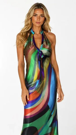Paris Color Wave Silk Dress 308