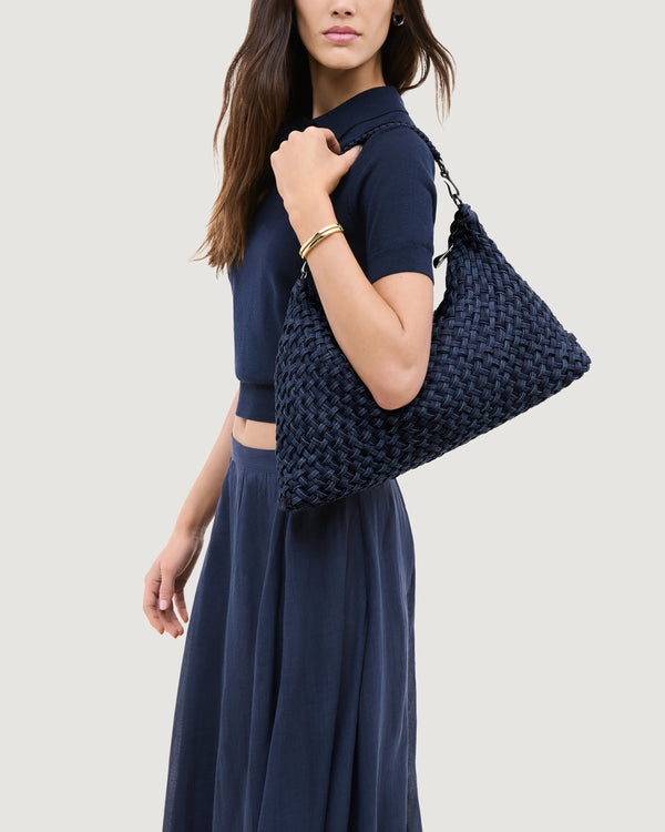 Naghedi Porto Medium Half Moon Bag Double Weave Denim