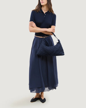 Naghedi Porto Medium Half Moon Bag Double Weave Denim