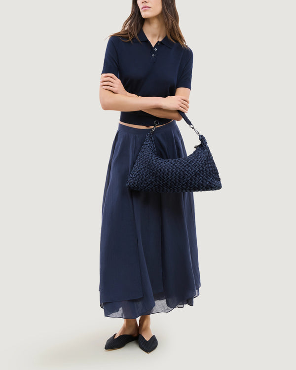 Naghedi Porto Medium Half Moon Bag Double Weave Denim