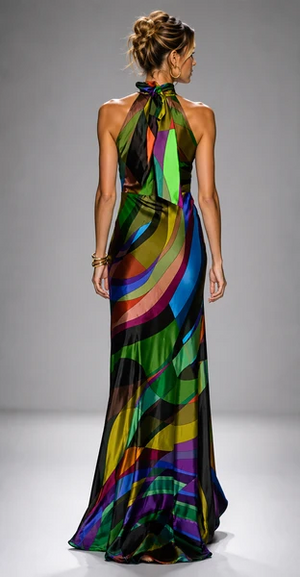 Paris Color Wave Silk Dress 409