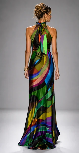 Paris Color Wave Silk Dress 409