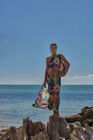 Niluu Farrah Calypso One Shoulder Maxi Dress