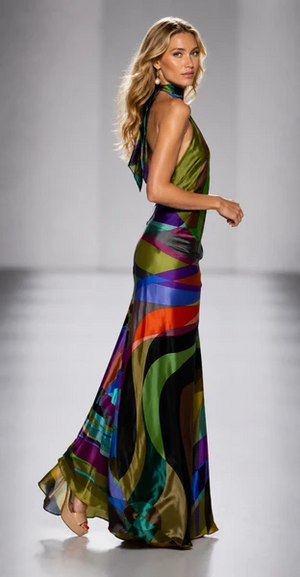 Paris Color Wave Silk Dress 15C