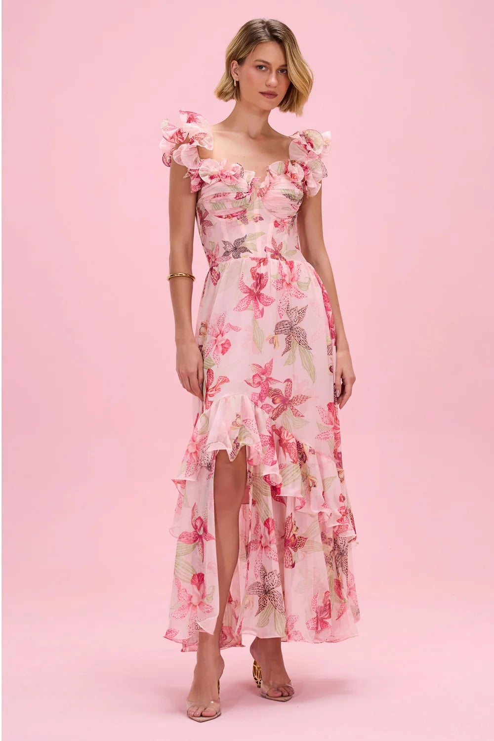 Orchid Bloom Chiffon Maxi Corset