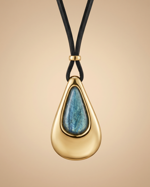 Tay Labradorite Set Pear Shape Drop Pendant on Leather Strap With Keeper
