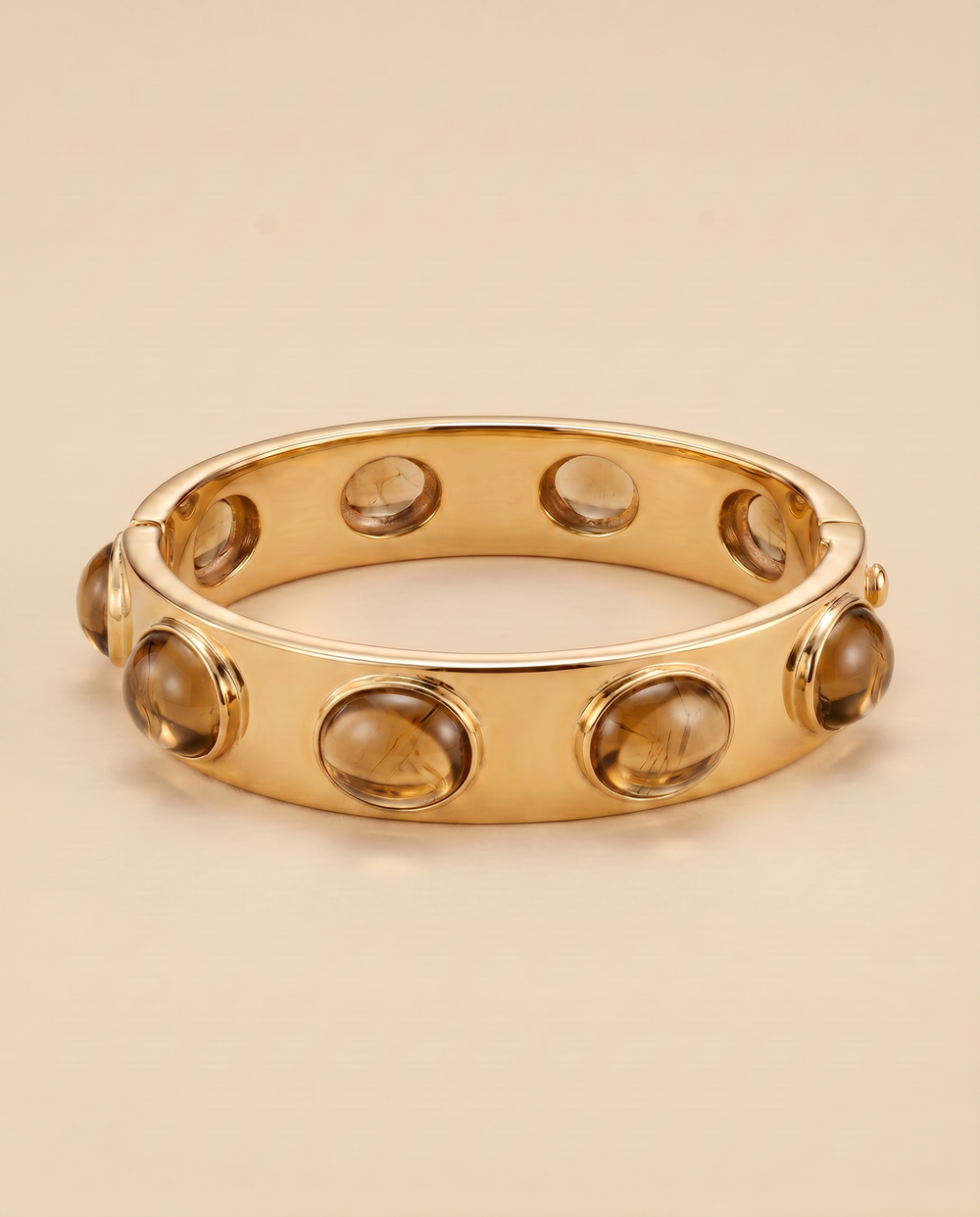 Tay Faceted Whiskey Quartz Set Hinged Cuff